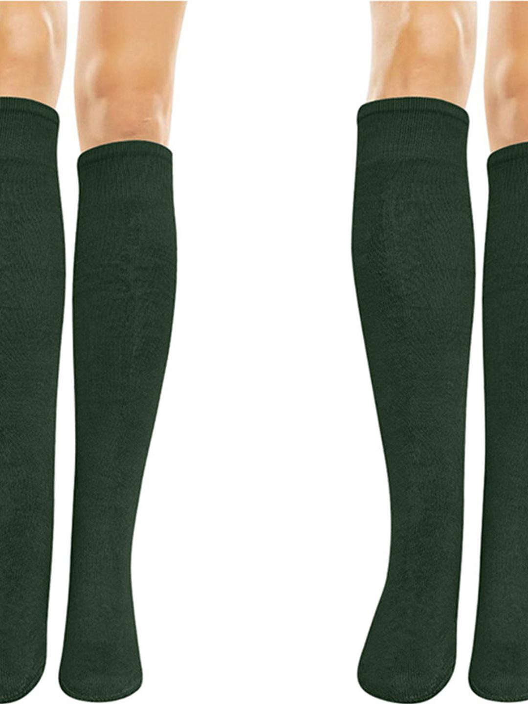 MUKHAKSH 2 Pairs Girl's Green Knee Length Sock
