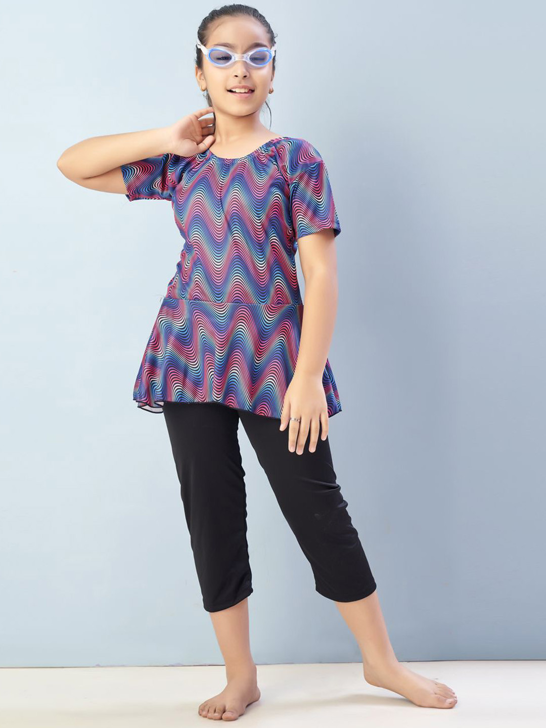 BAESD Girls Printed Swimwear & Attached Shorts With Goggle