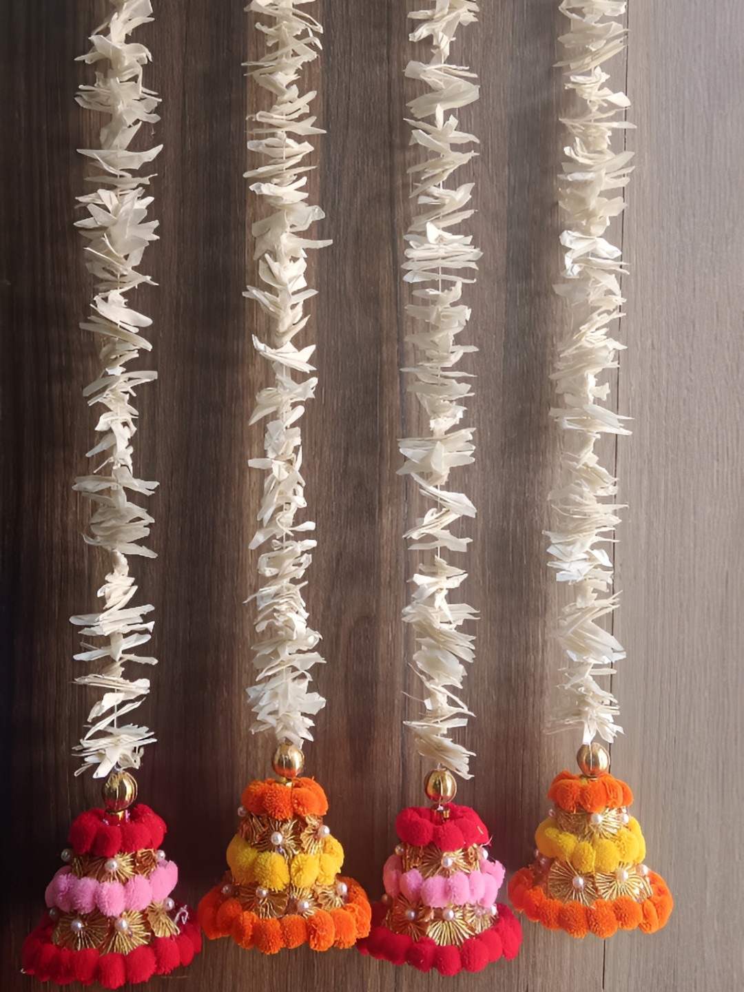 Nutts White & Orange 4 Pieces Paper Gajra Hanging Garland