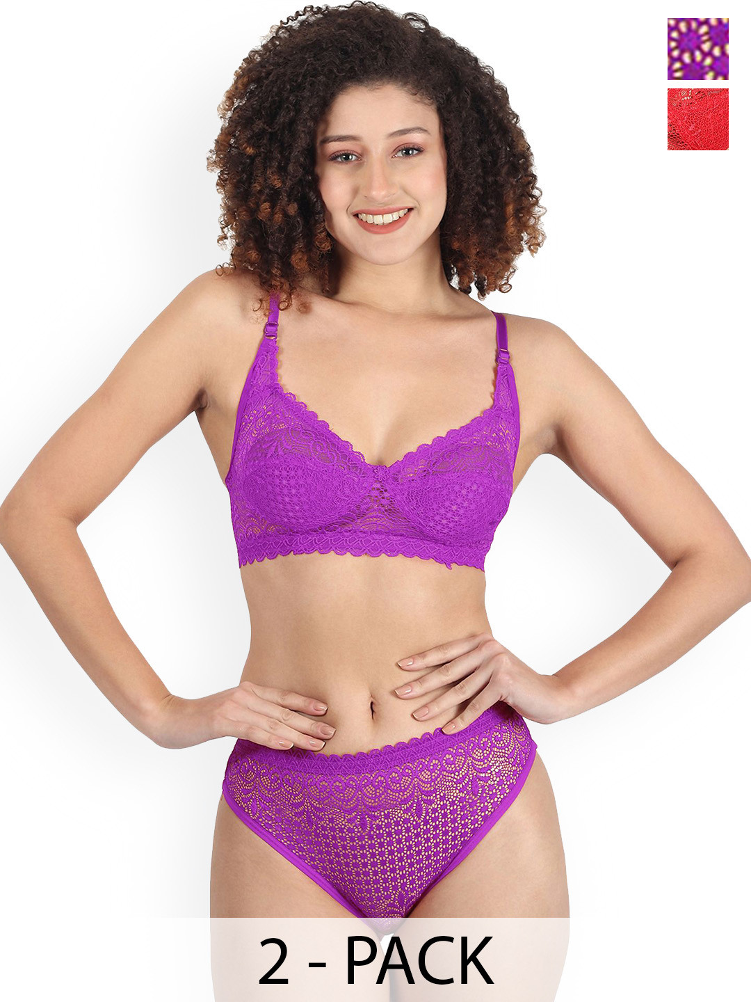 Samvar Pack Of 2 Self-Designed Lingerie Set  B-Rain-Set_R,Pu