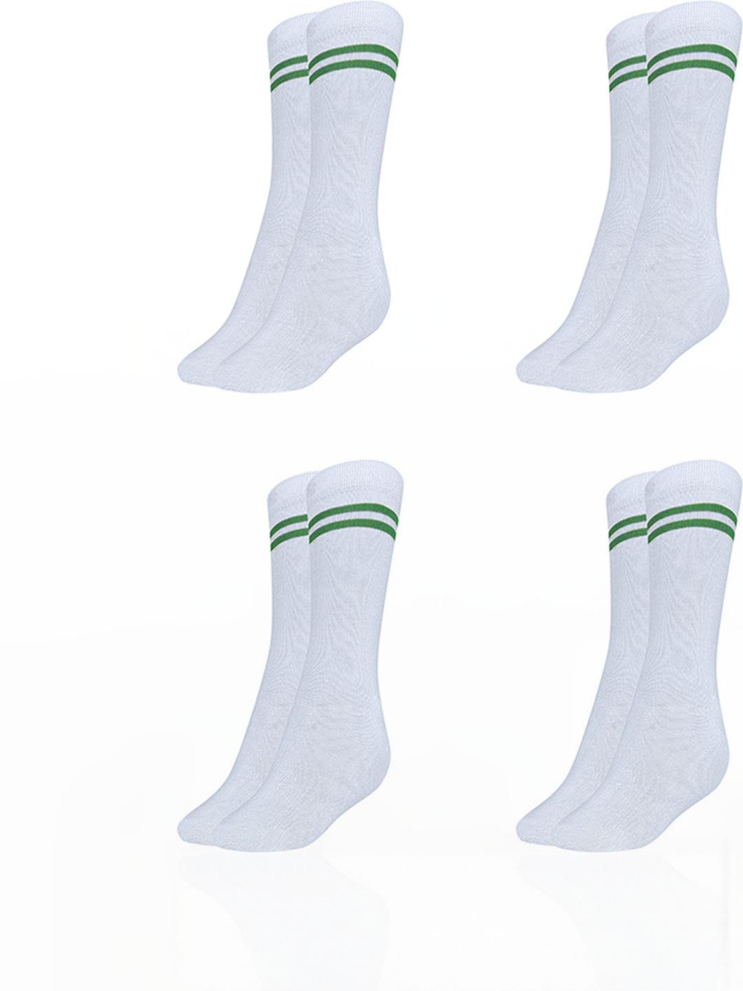 MUKHAKSH 4 Pairs Boy's White Socks Green Strip Socks