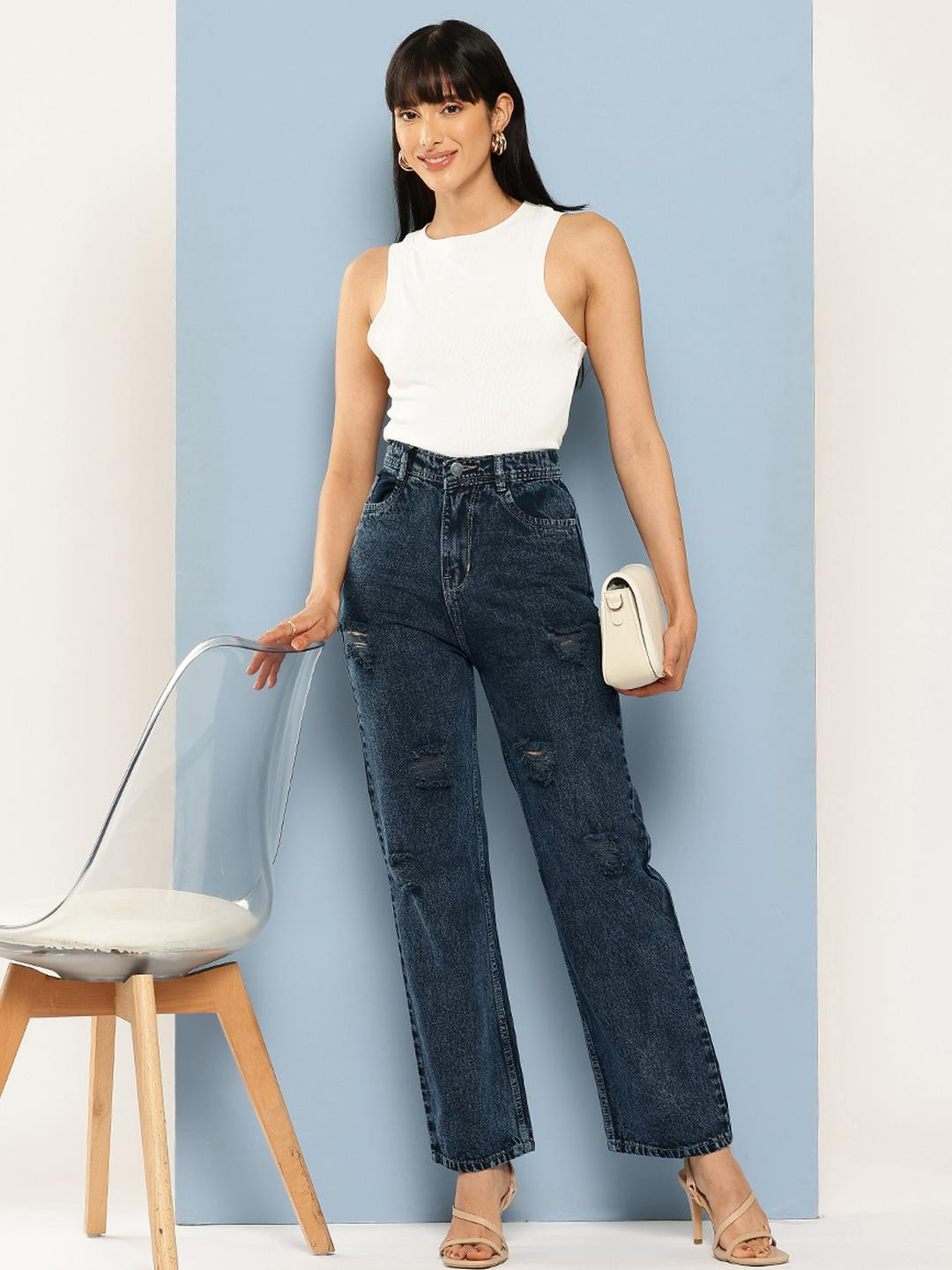 The Roadster Lifestyle Co. Women Flared Solid Ripped High Rise Denim Jeans