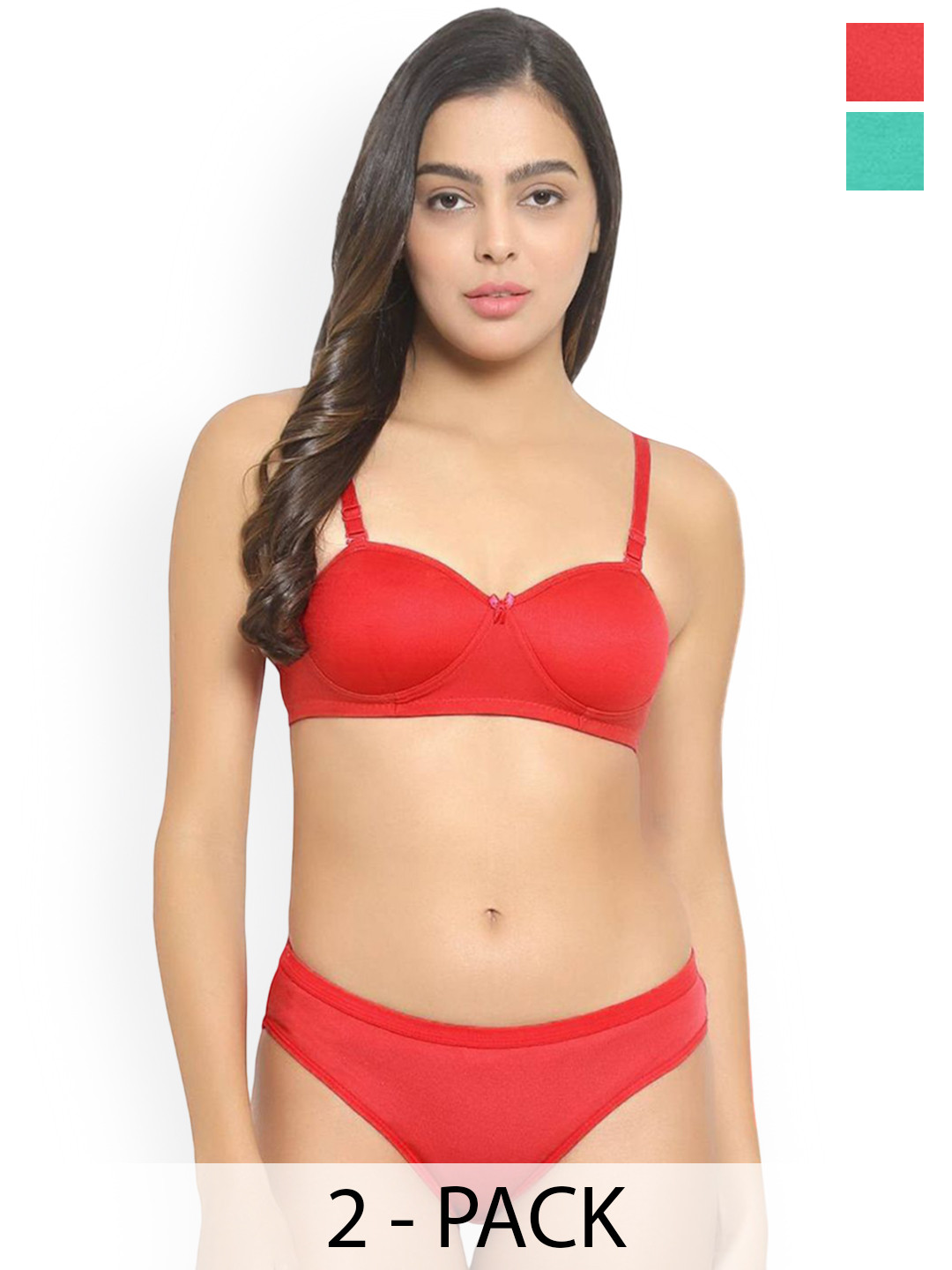 Samvar Pack Of 2 Cotton Lightly Padded Lingerie Set Demi-Set_R,G