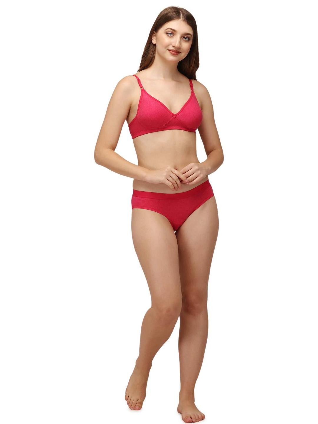 Bra & Panty Set Self Design Pink Lingerie Set