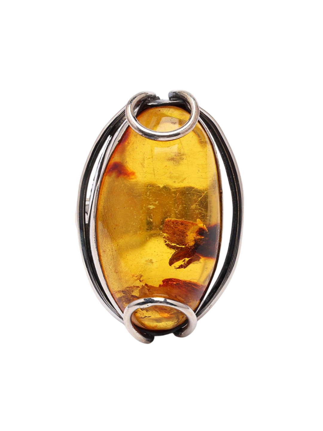 Exotic India 925 Sterling Silver Oval Cut Baltic Amber Gemstone-Studded Finger Ring