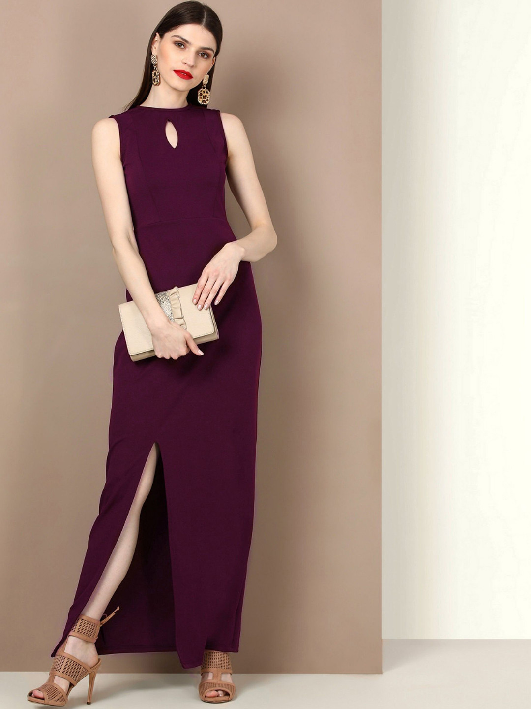 WATAY Women Keyhole Neck Sleeveless Slits Bodycon Maxi Dress