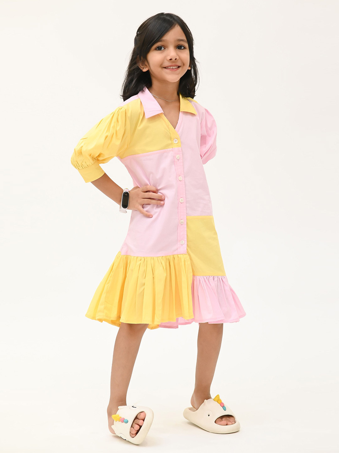 Peekaaboo Kids cassata ice cream Girls Colourblocked Tiered Shirt Dress
