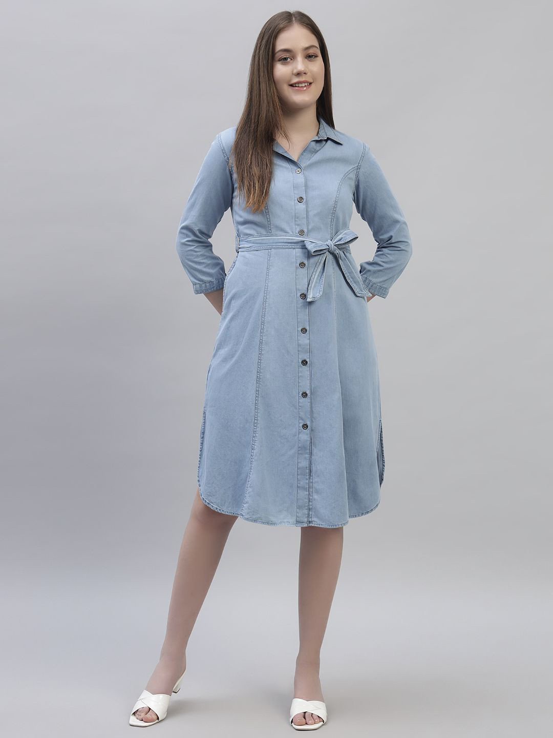 Cantabil Women  Curved Hemline Shirt Dress