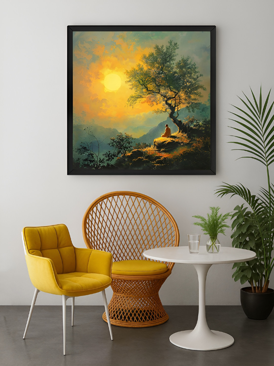 999Store Yellow & Green Monk Printed Canvas Wall Art