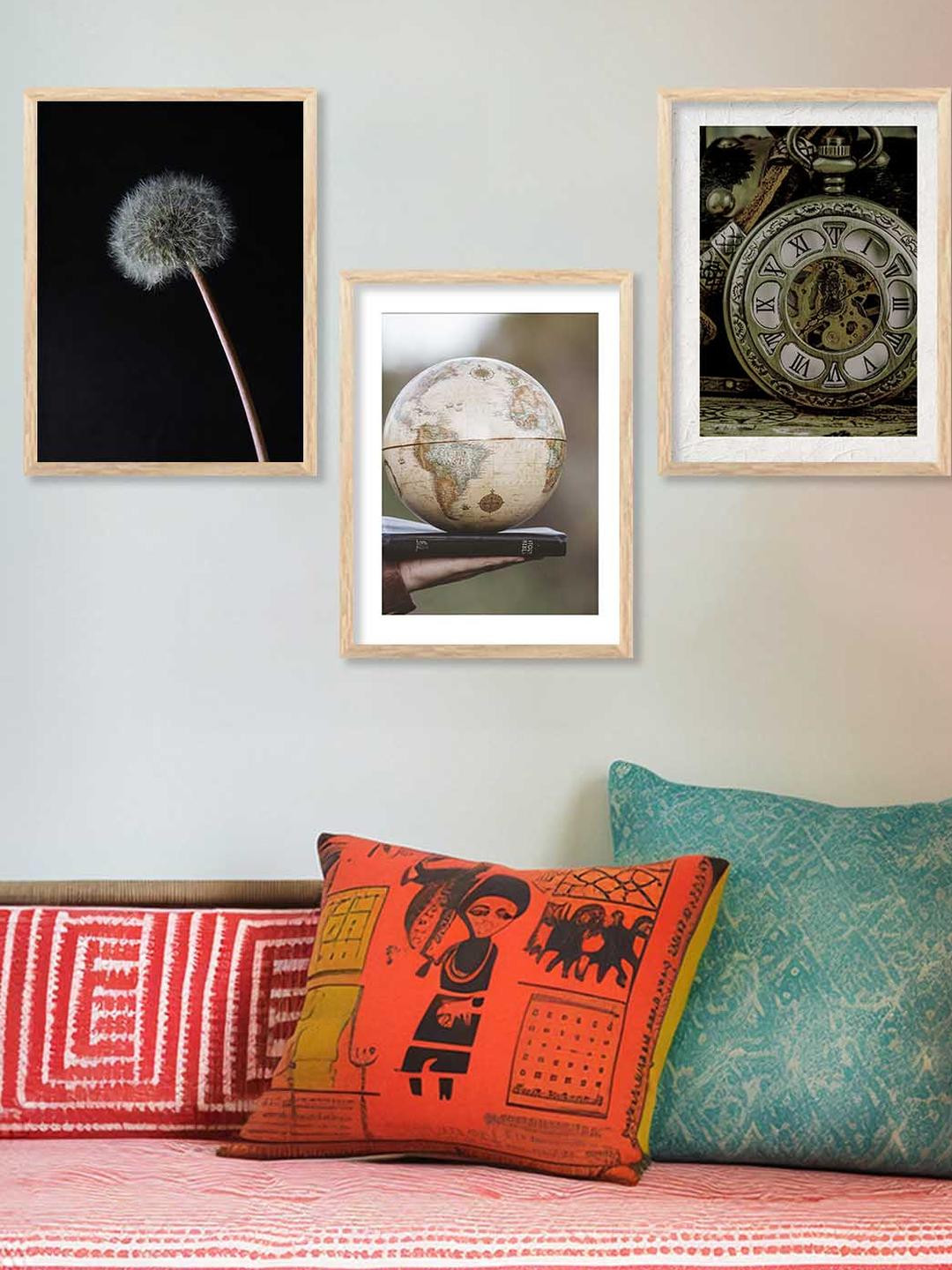 WALLLANE Brown 3 Piece Canvas Wall Paintings