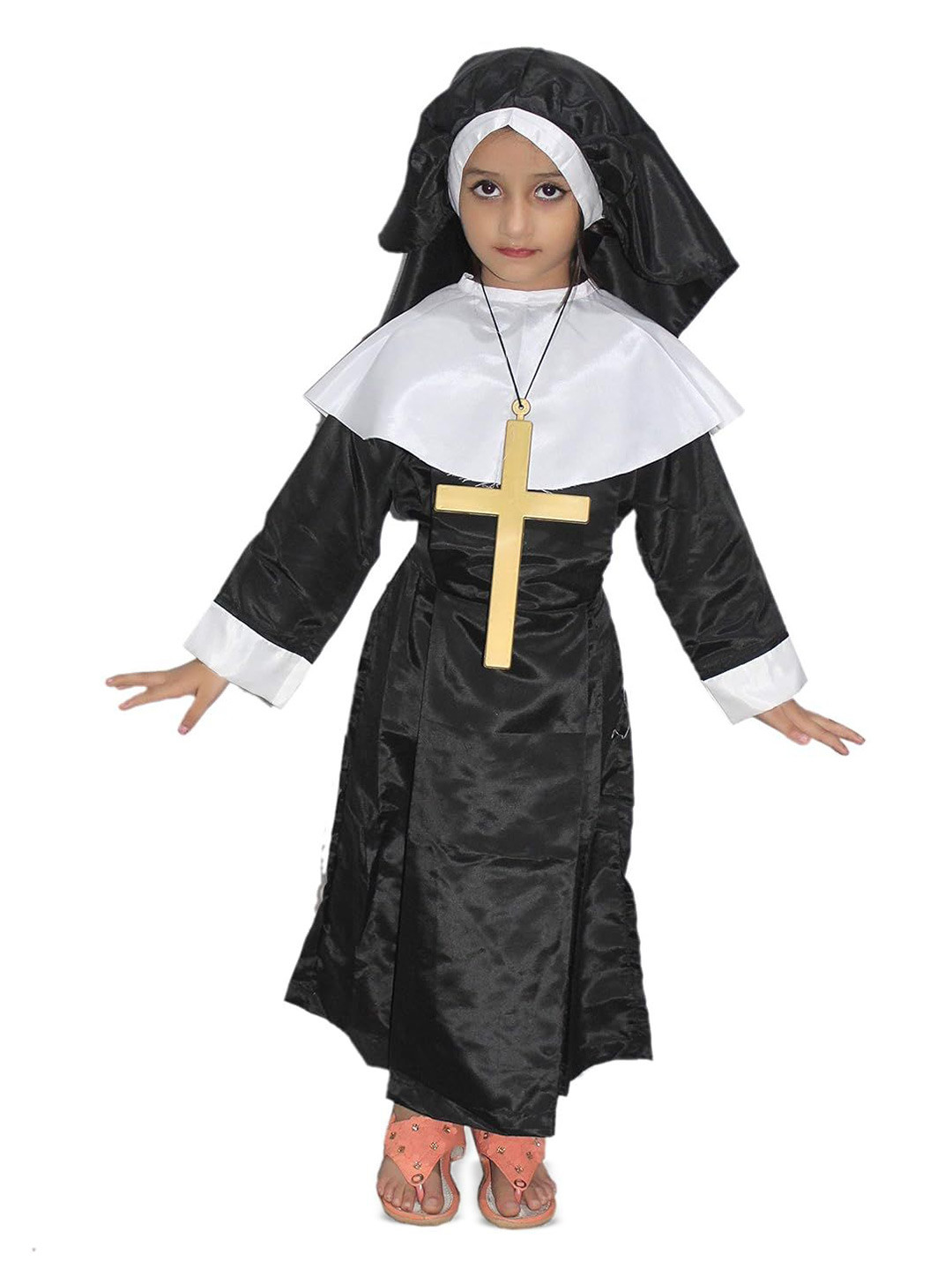 Kaku Fancy dresses Girls High Neck Our Helper Nun Costume With Gown, Head Scarf & Cross