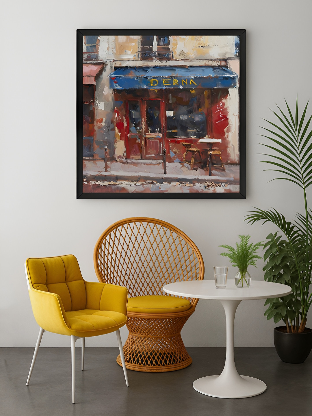 999Store Maroon & Blue Cafe Street Scene Canvas Wall Art