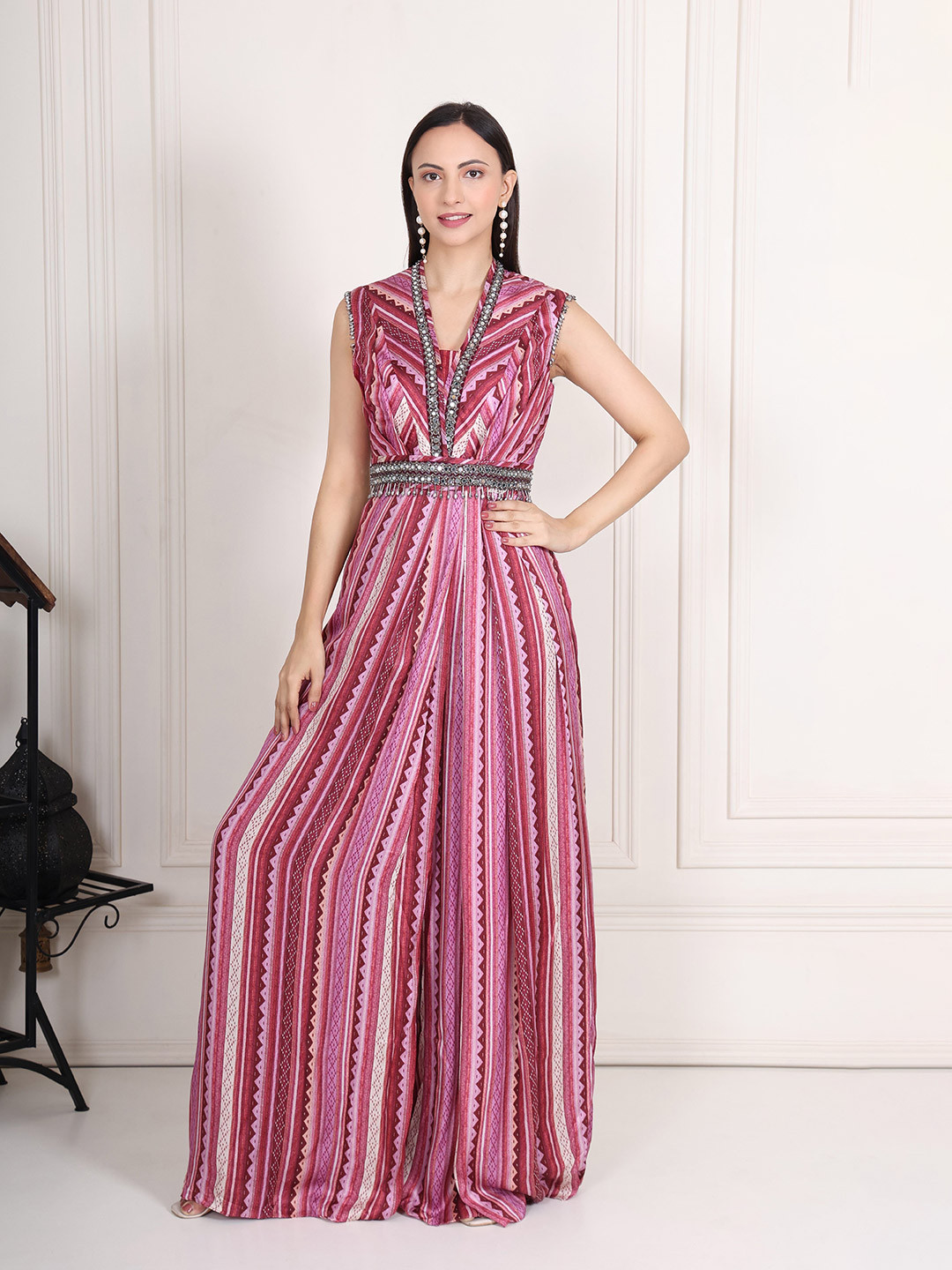 KRIDHAA FASHION BOUTIQUE Women Modal Striped Basic Jumpsuit with Embellished