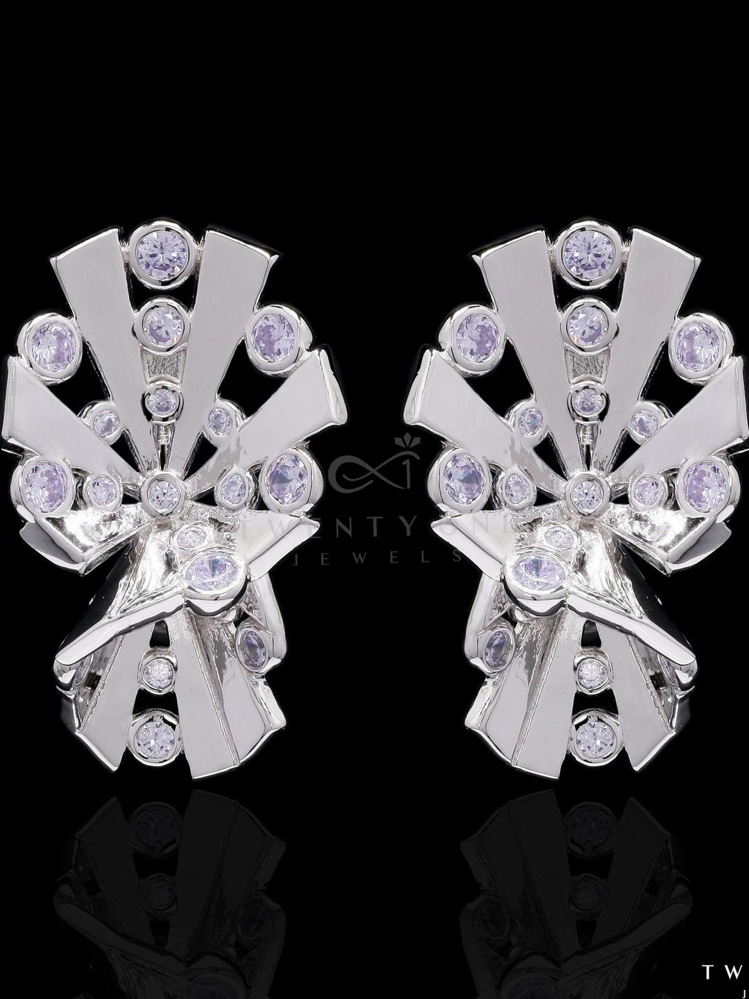 Geometric Adlede Pure 925 Silver Earrings with Bezel Setting Solitaire Detailing