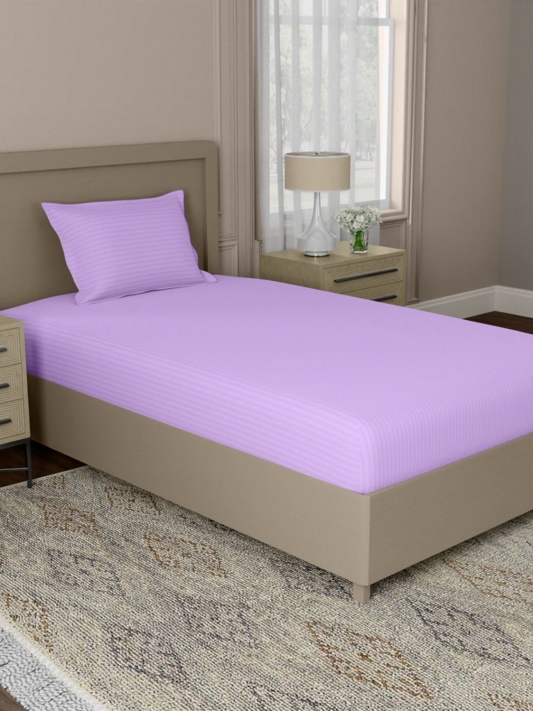 home expressions Palette Lavender Striped Satin 210TC Single Bedsheet Set 1.5m X 2.29m