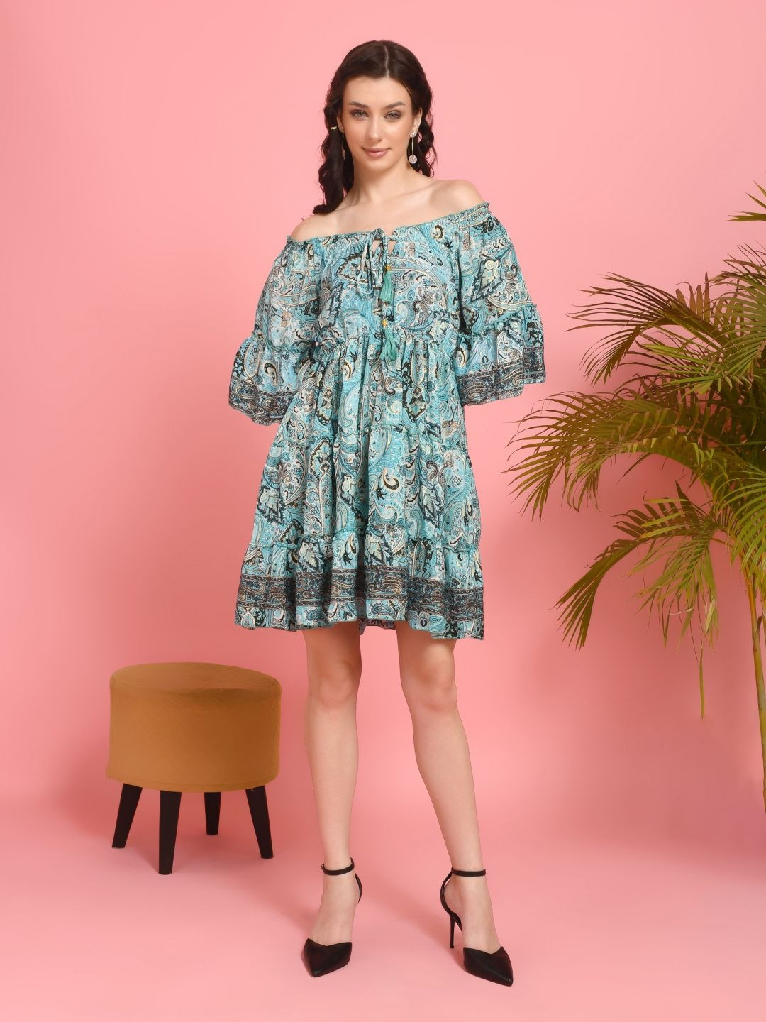 Boholyfe Luna Tides Off-Shoulder Mini Dress