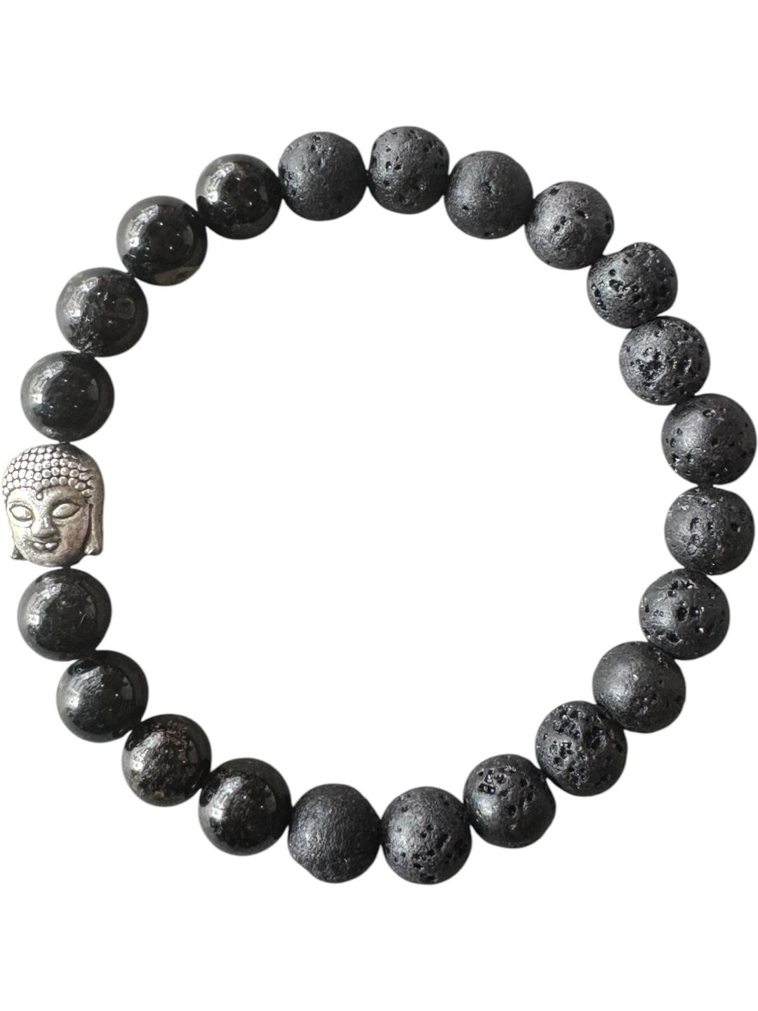 Gems Guru Unisex Black Tourmaline and Lava Stone Bracelet