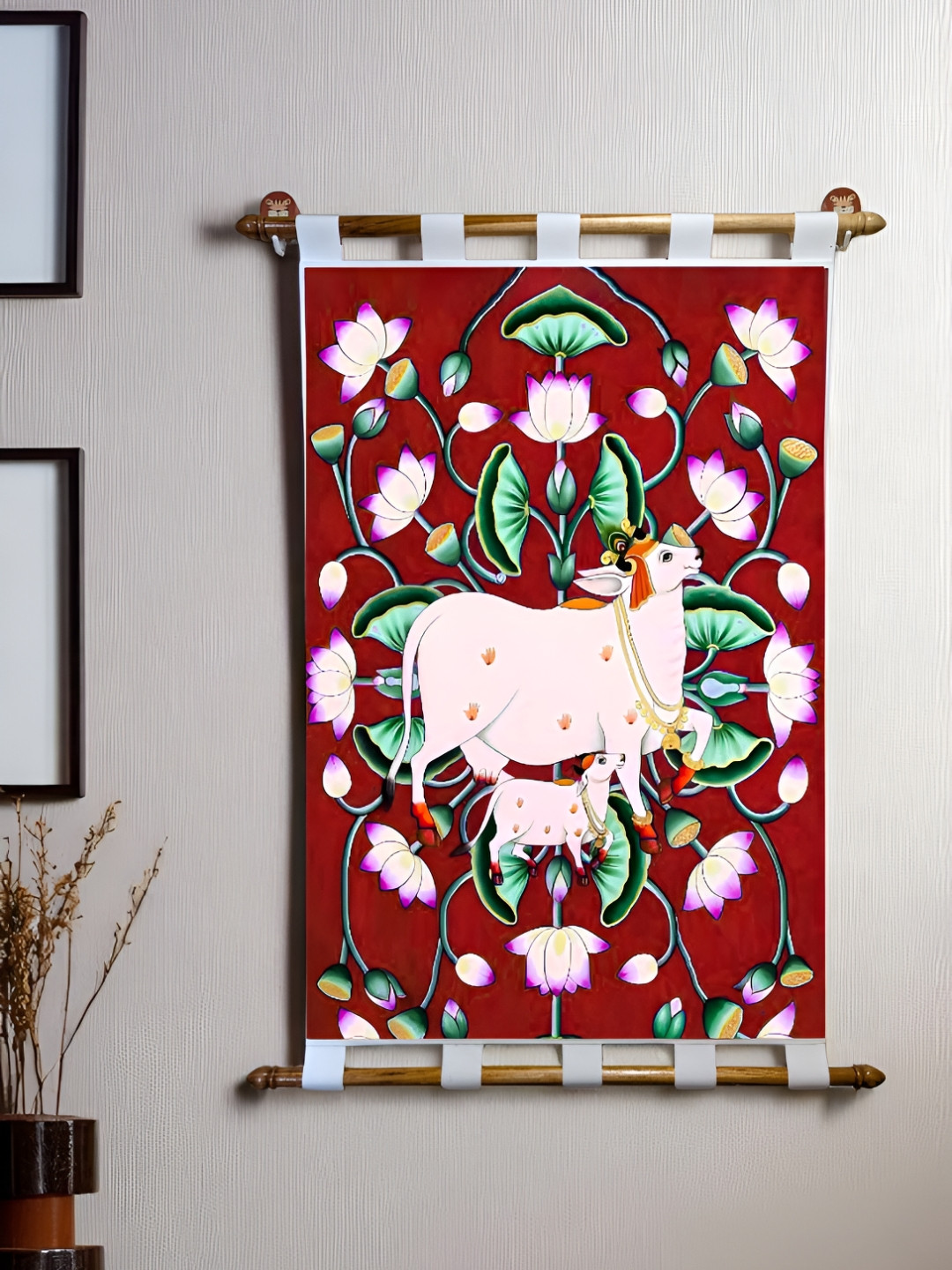Tushaco Handicrafts Maroon & Green Shrinathji Pichwai Canvas Wall Art
