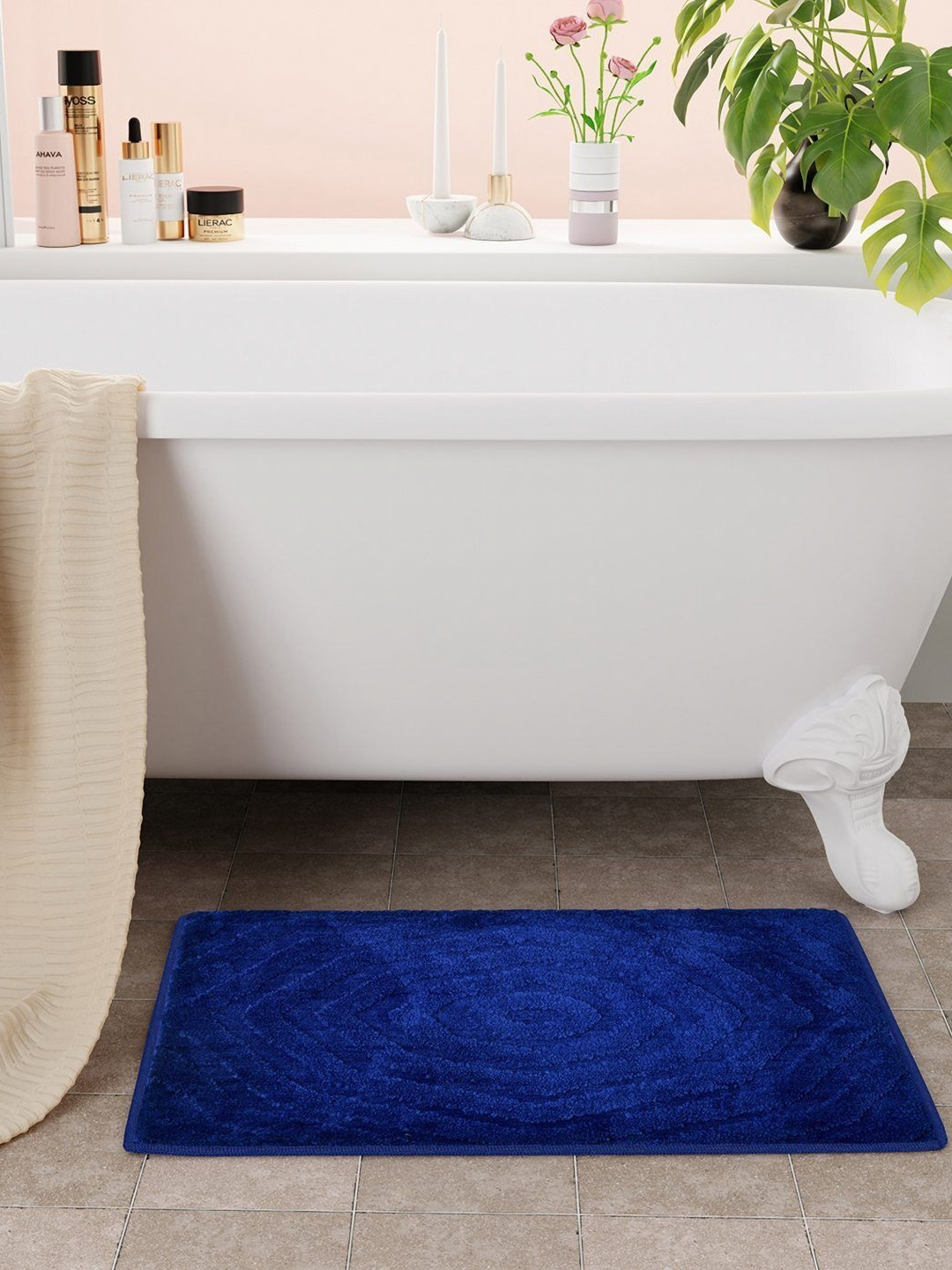 Bichauna Element Navy-Blue & White Anti-Skid & Non-Slip Rectangular 1300-GSM Bath Rug
