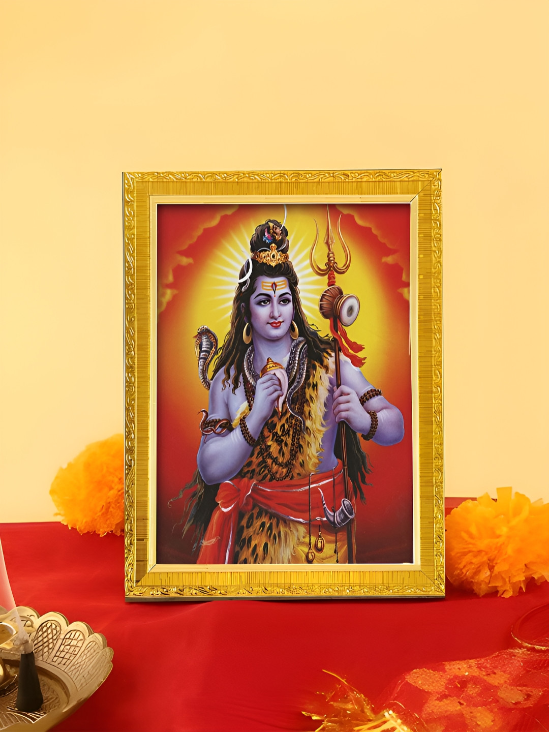 Art Street Gold Toned & Orange Coloured Lord Shiva Printed Photo Frame