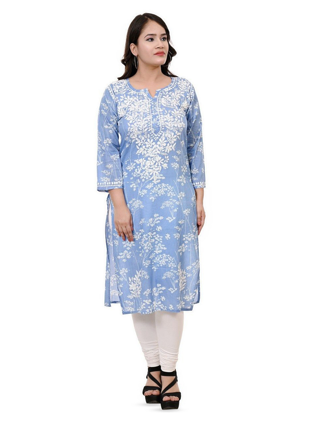 THREAD FIESTA Women Floral Printed Daily Cotton Straight Kurta