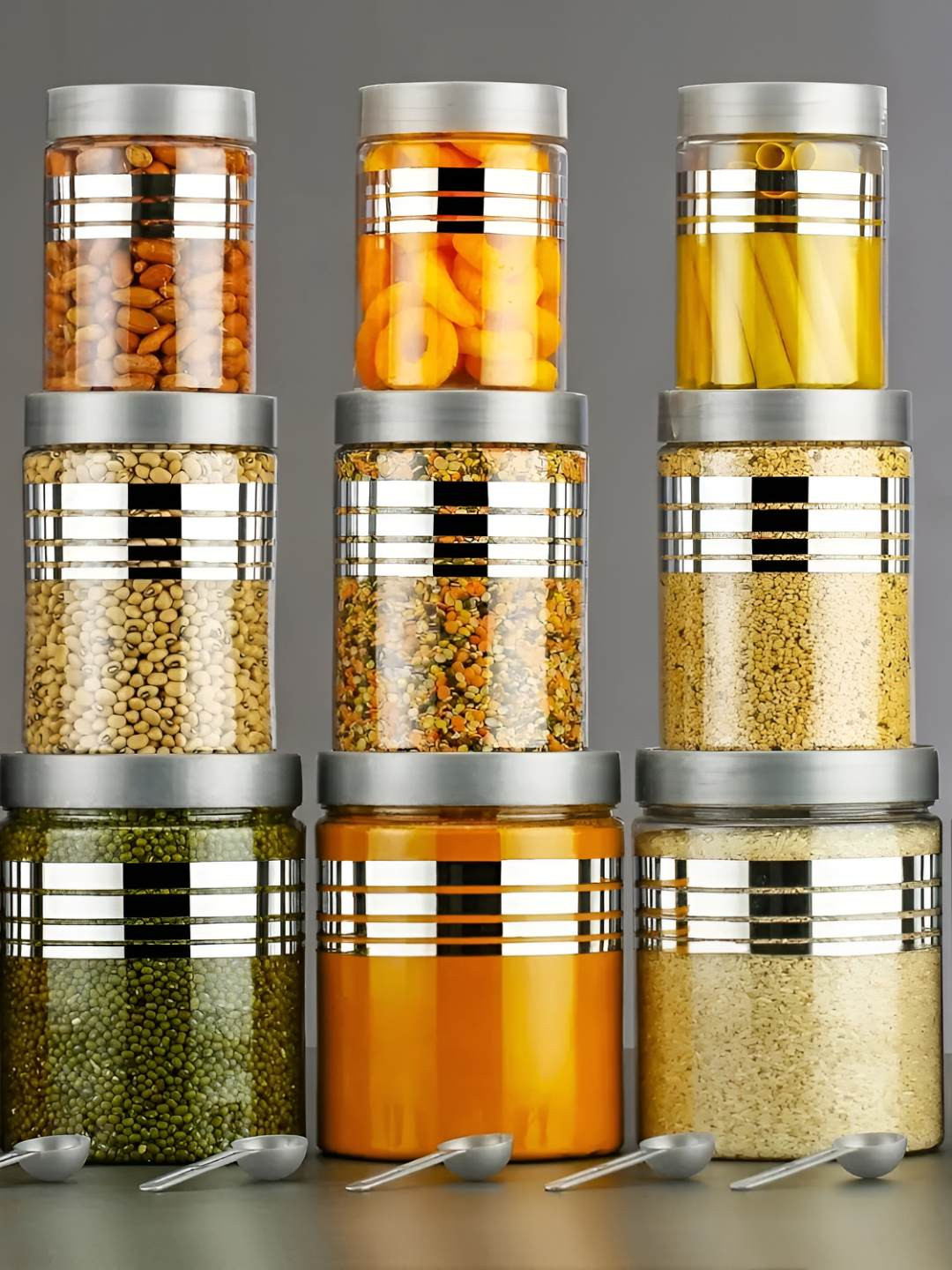 RK EMPIRE 12 Pieces Grey Plastic Air Tight Jar Container