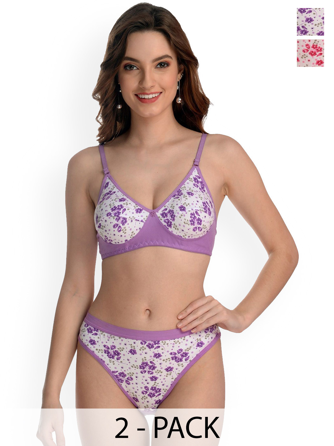 Samvar Pack Of 2 Printed Cotton Lingerie Set A-Madurika Set_P,Pu