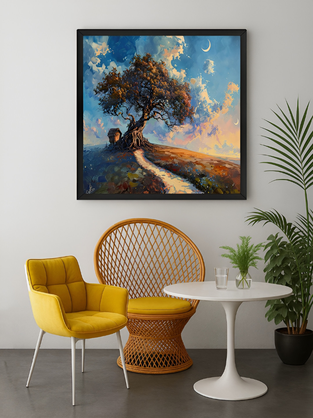 999Store Blue & Orange The Path of Tranquility With The Tree Canvas Wall Art