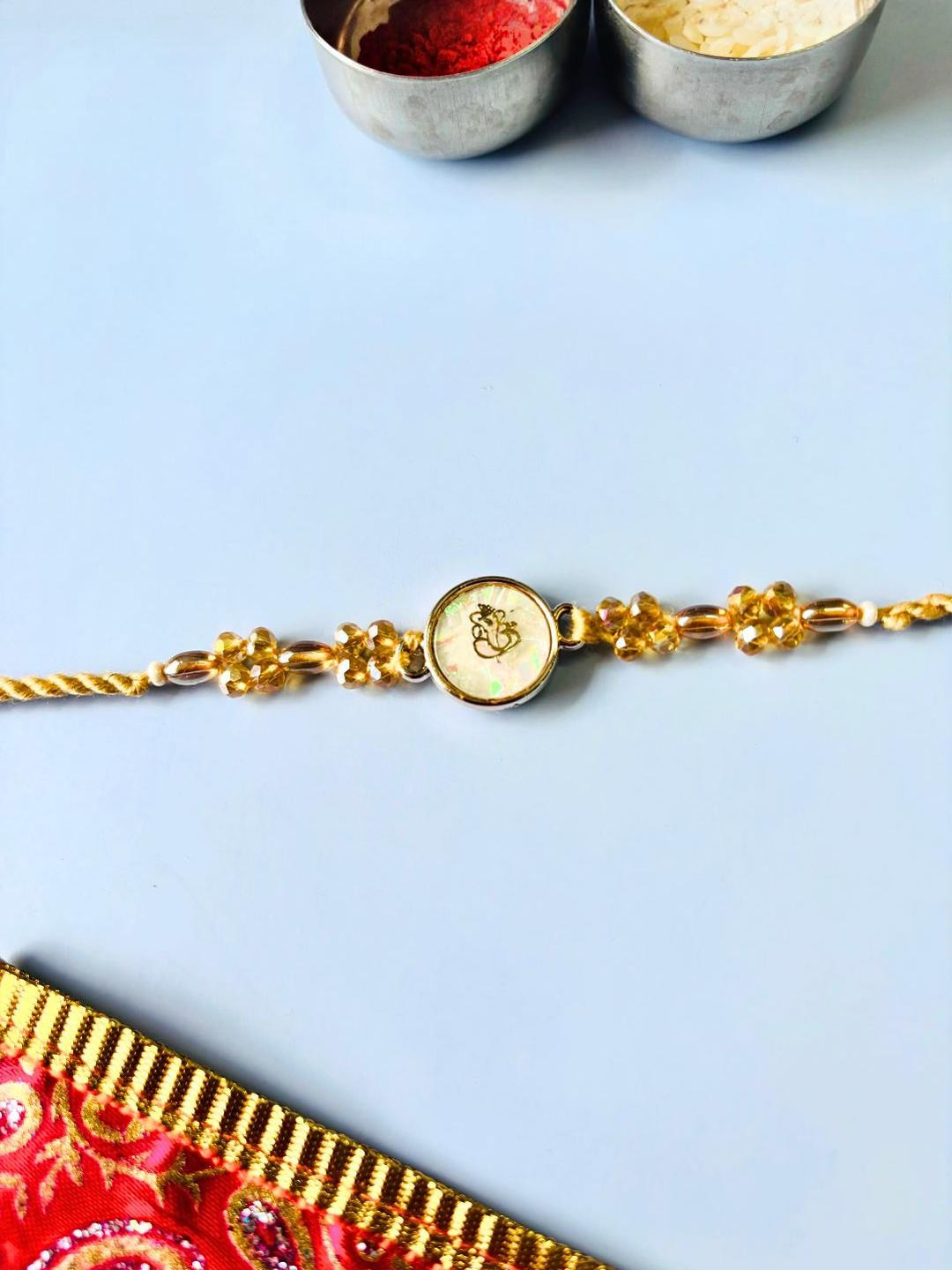 Ganeshji Resin Handmade Rakhi Traditional Stone Studded & Beaded Thread Rakhi for Brother