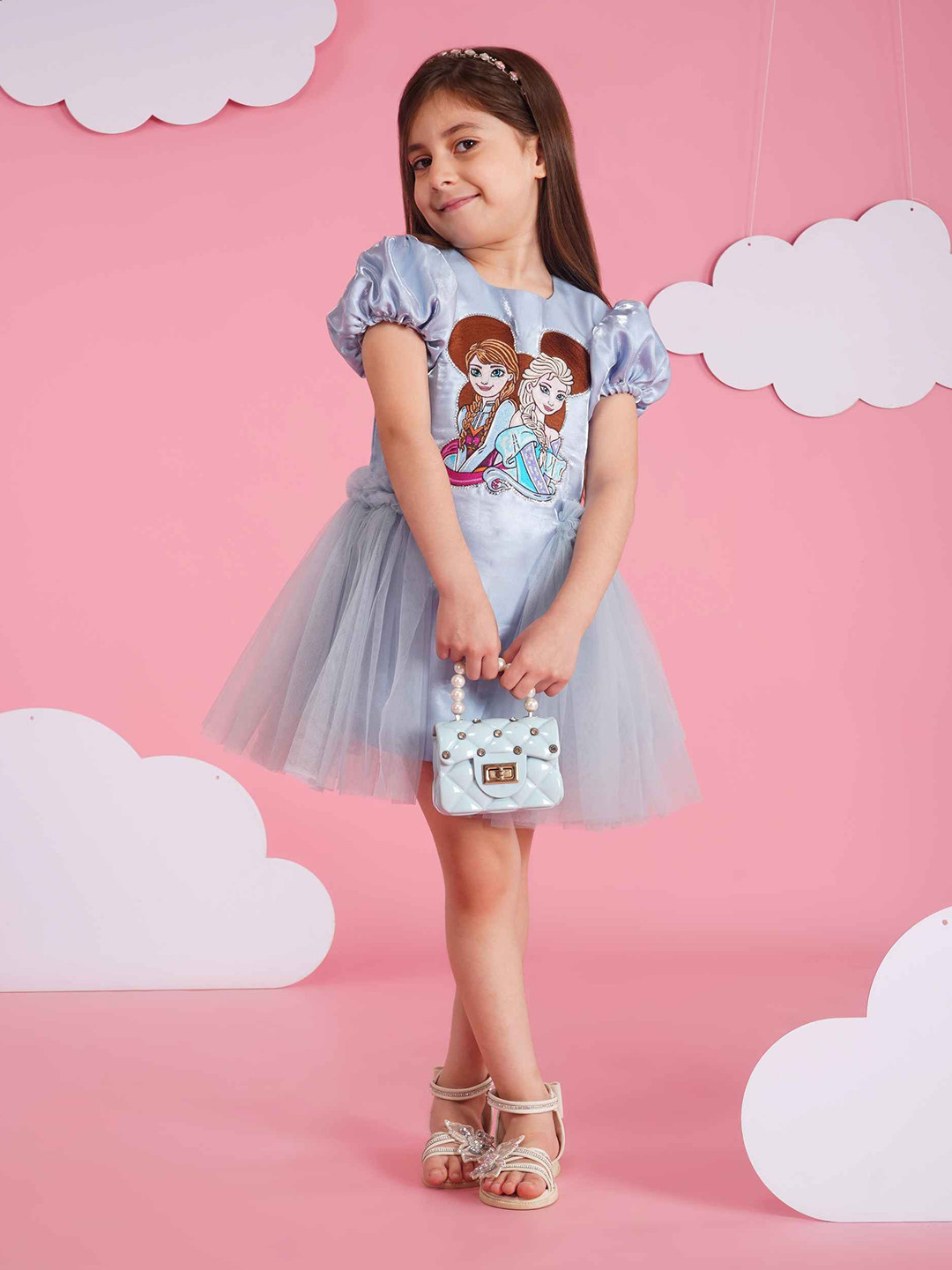 HOITY MOPPET Girls Graphic Printed Round Neck Straight A-Line Dress