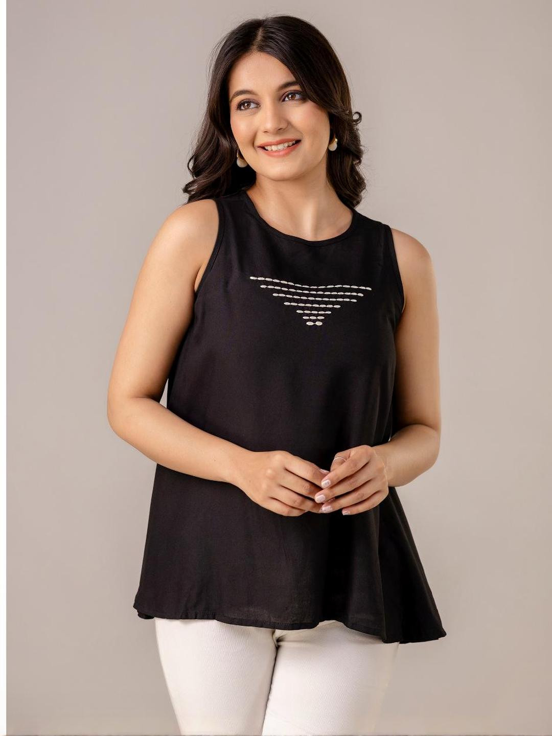 RAISHREE Women A-Line Round Neck Top