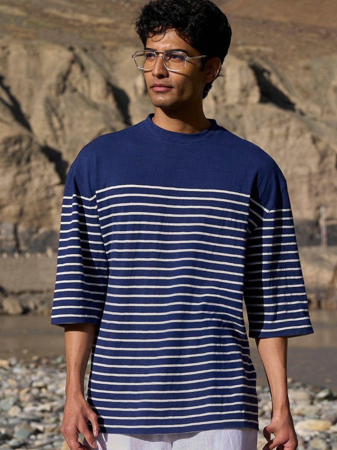 Dash and Dot Striped Organic Cotton Relaxed Fit T-shirt