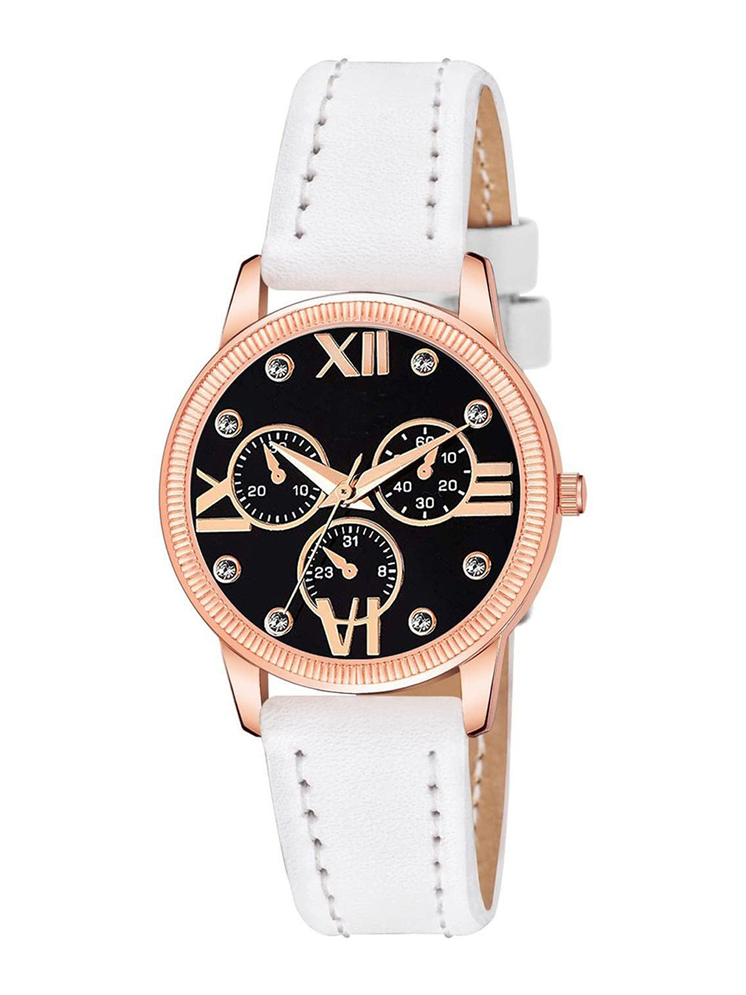 CSAMON Women Patterned Dial & Straps Analogue Watch C25RG_BK Mina WH Leather_F