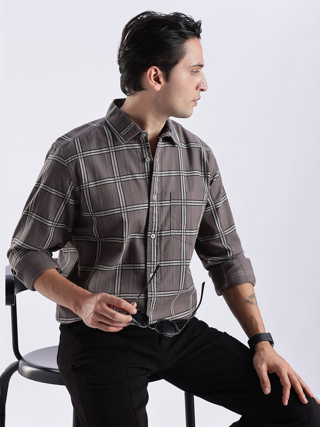 Guns & Sons Men Modern Slim Fit Tartan Checks Checked Casual Shirt