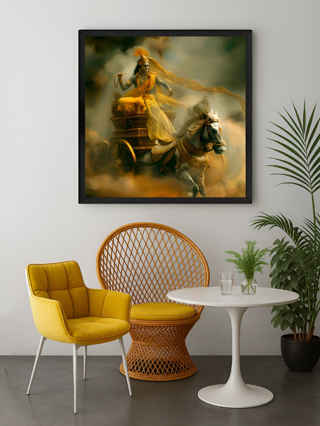 999Store Brown & Green Krishna Chariot Canvas Wall Art