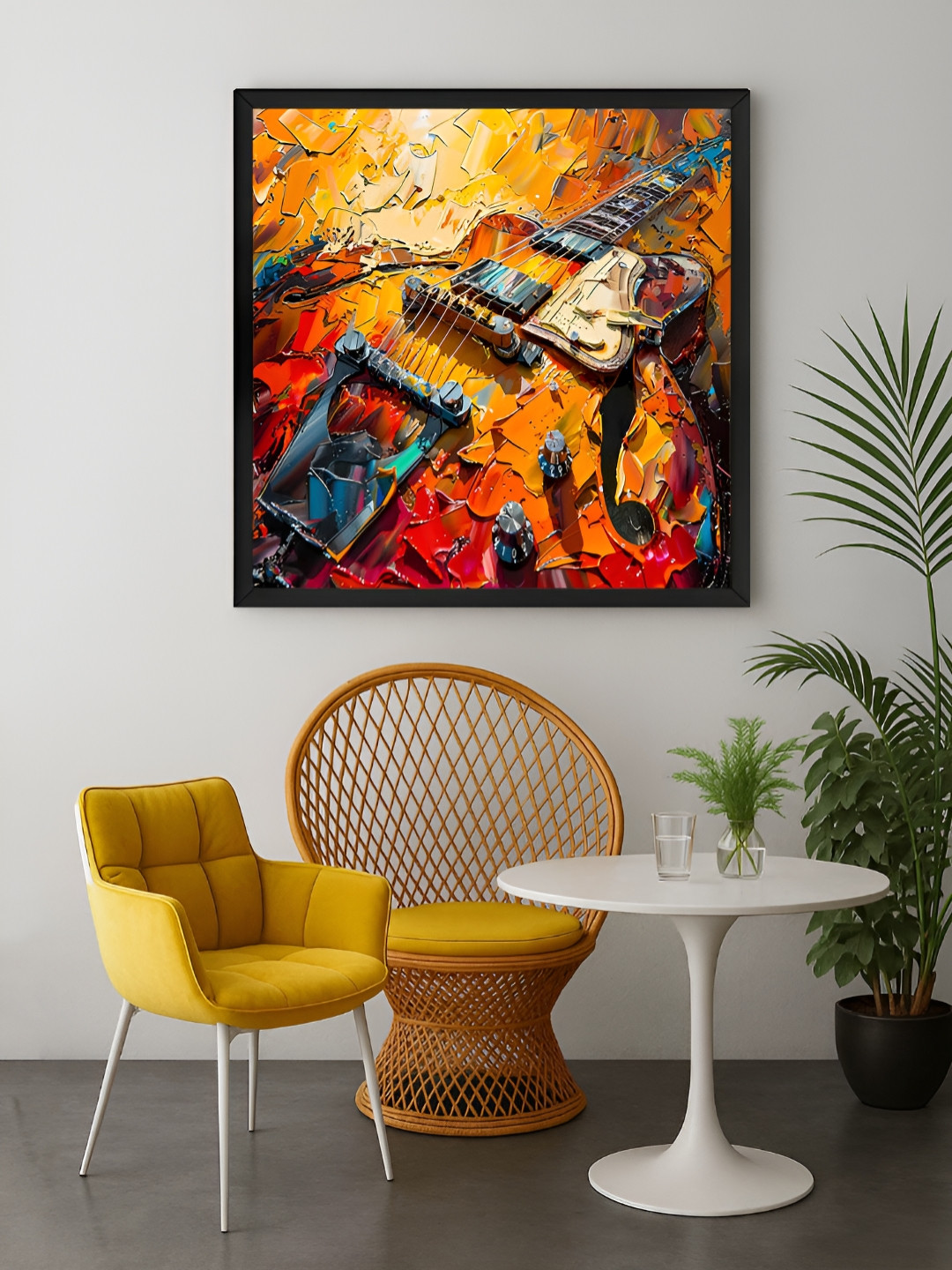 999Store Brown & Orange Colered Electric Guitar Printed Canvas Wall Art