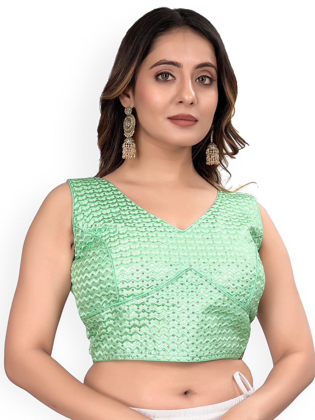 HERE&NOW Embroidered Silk Sequin V Neck Saree Blouse