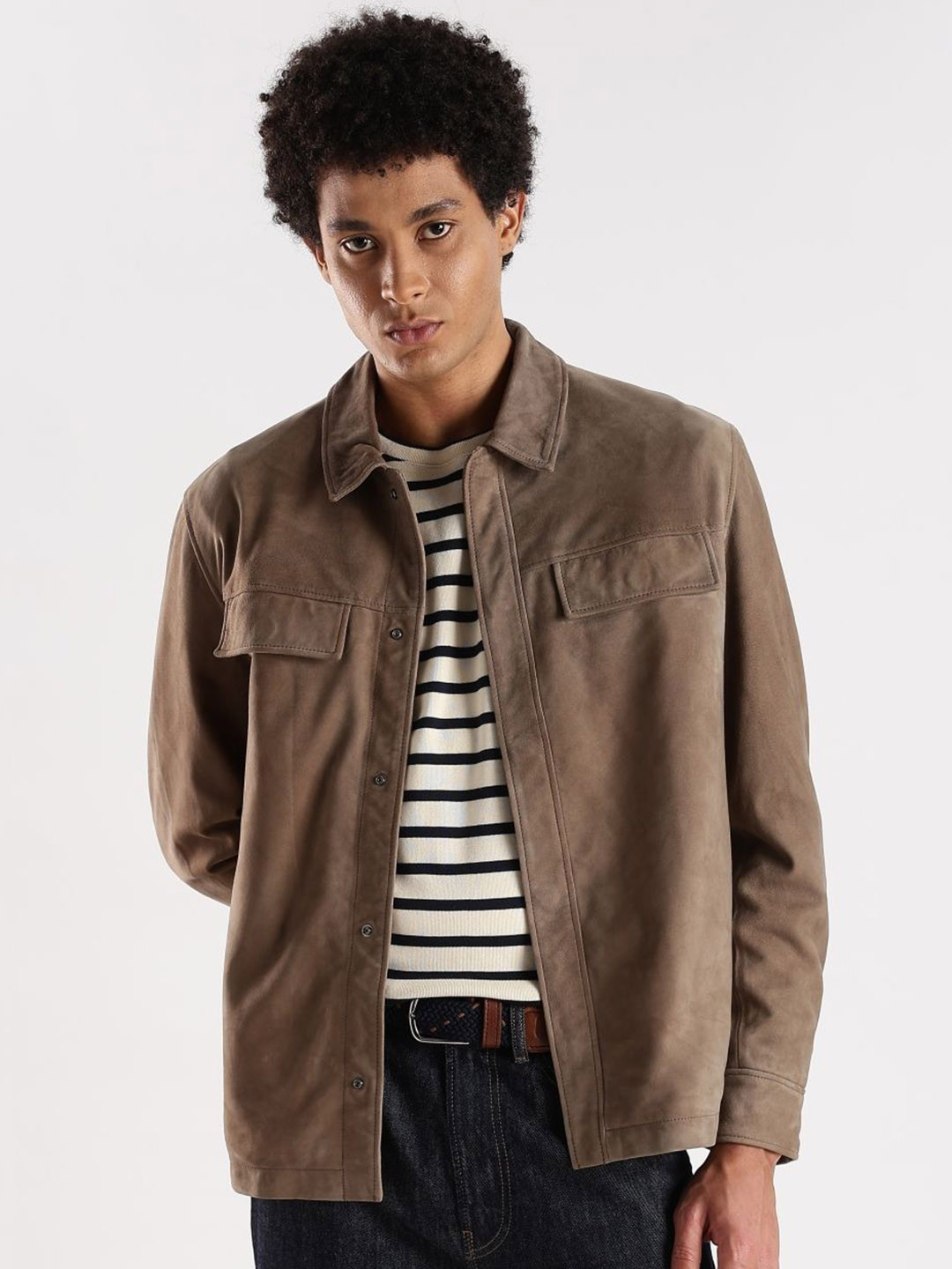 Calvin Klein Jeans Men Solid Spread Collar Suede Tailored Jacket