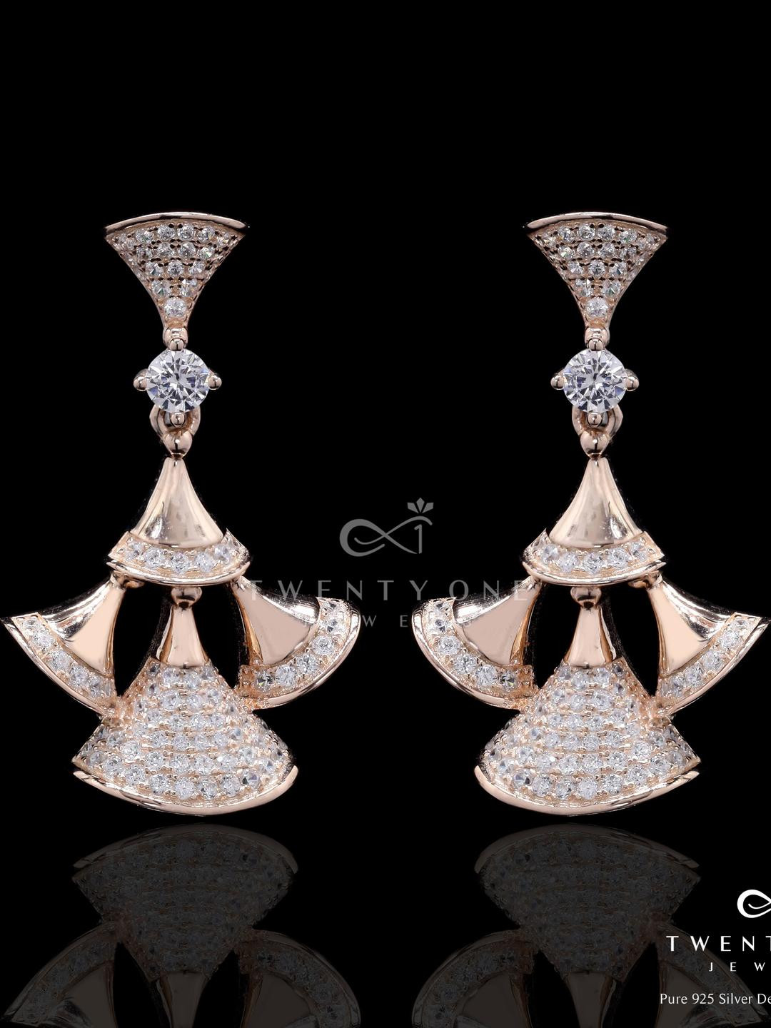 Premium Rose Gold Finish Micro Setting Diamond Pluto Party Earrings