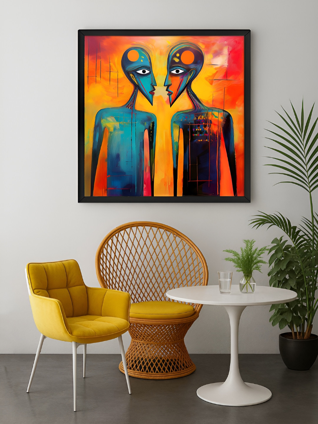 999Store Orange & Blue 1 Piece Abstract Faces Canvas Wall Art