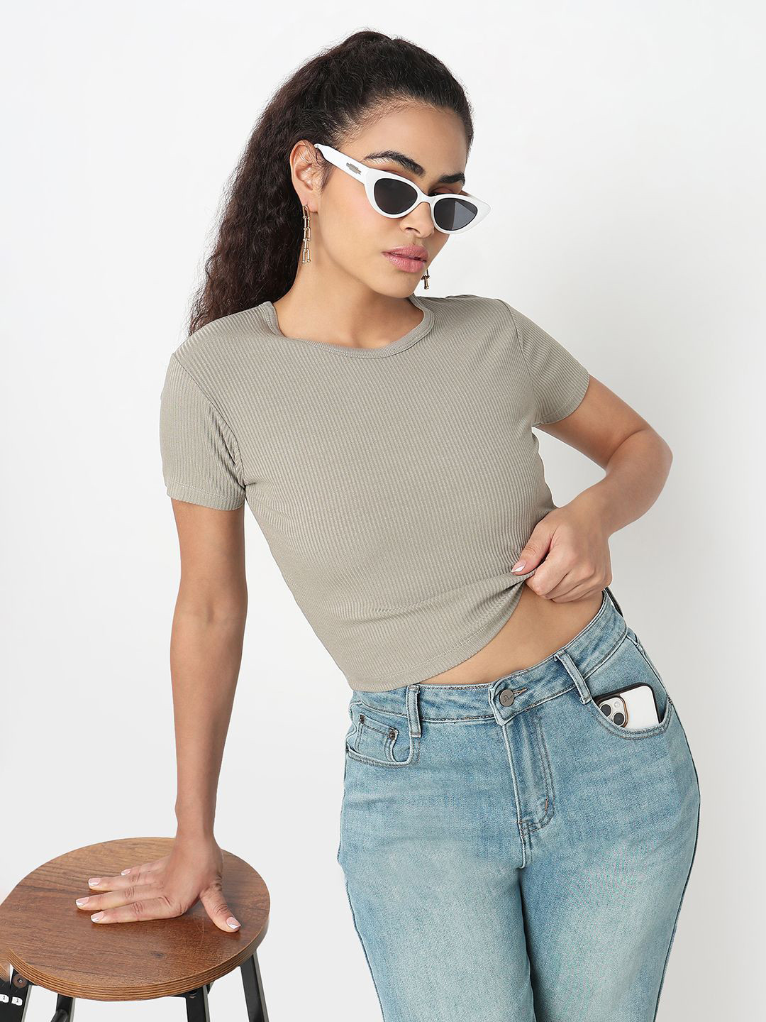 R&B Women Ribbed Fitted Crop Top