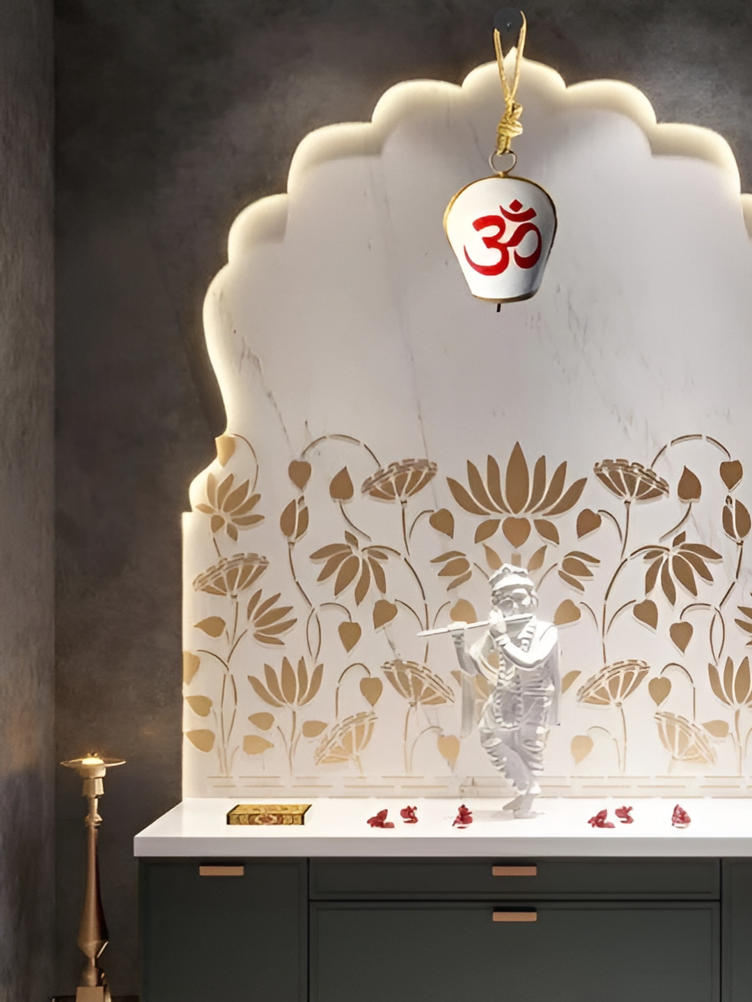 JASMEY HOMES White & Red Metal Divine OM Wall Hanging Bell With Rope