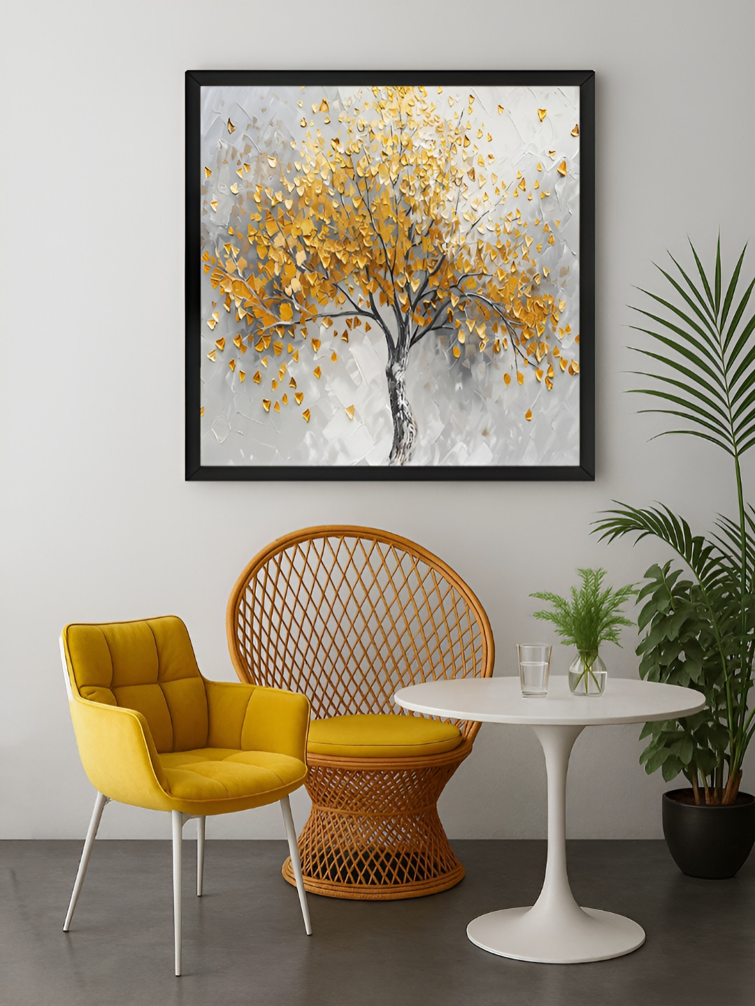 999Store White & Brown Tree Art With Leaf Canvas Wall Art