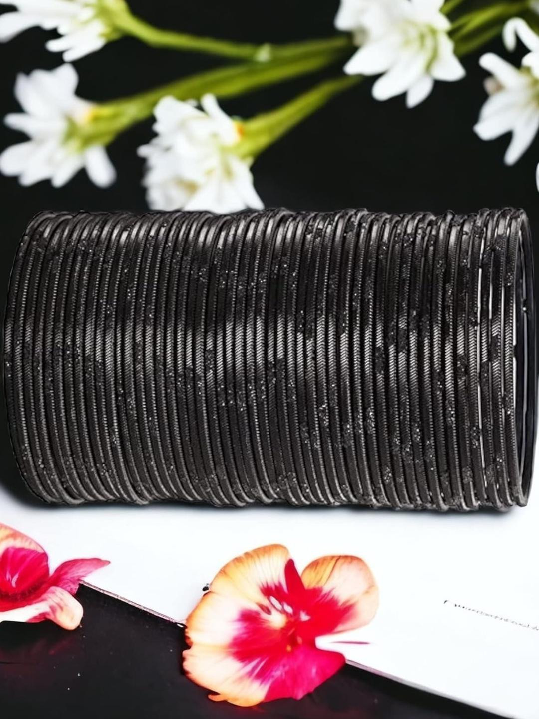 Guddan Set of 48 Black Designer Metal Bangles