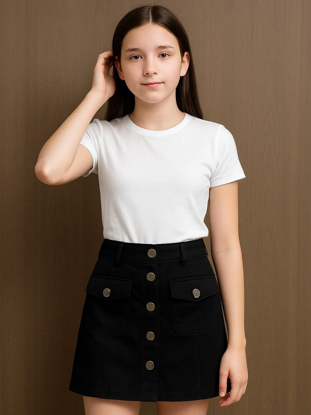 Qitty Girls Trending Fancy A-Line Mini Button Skirt