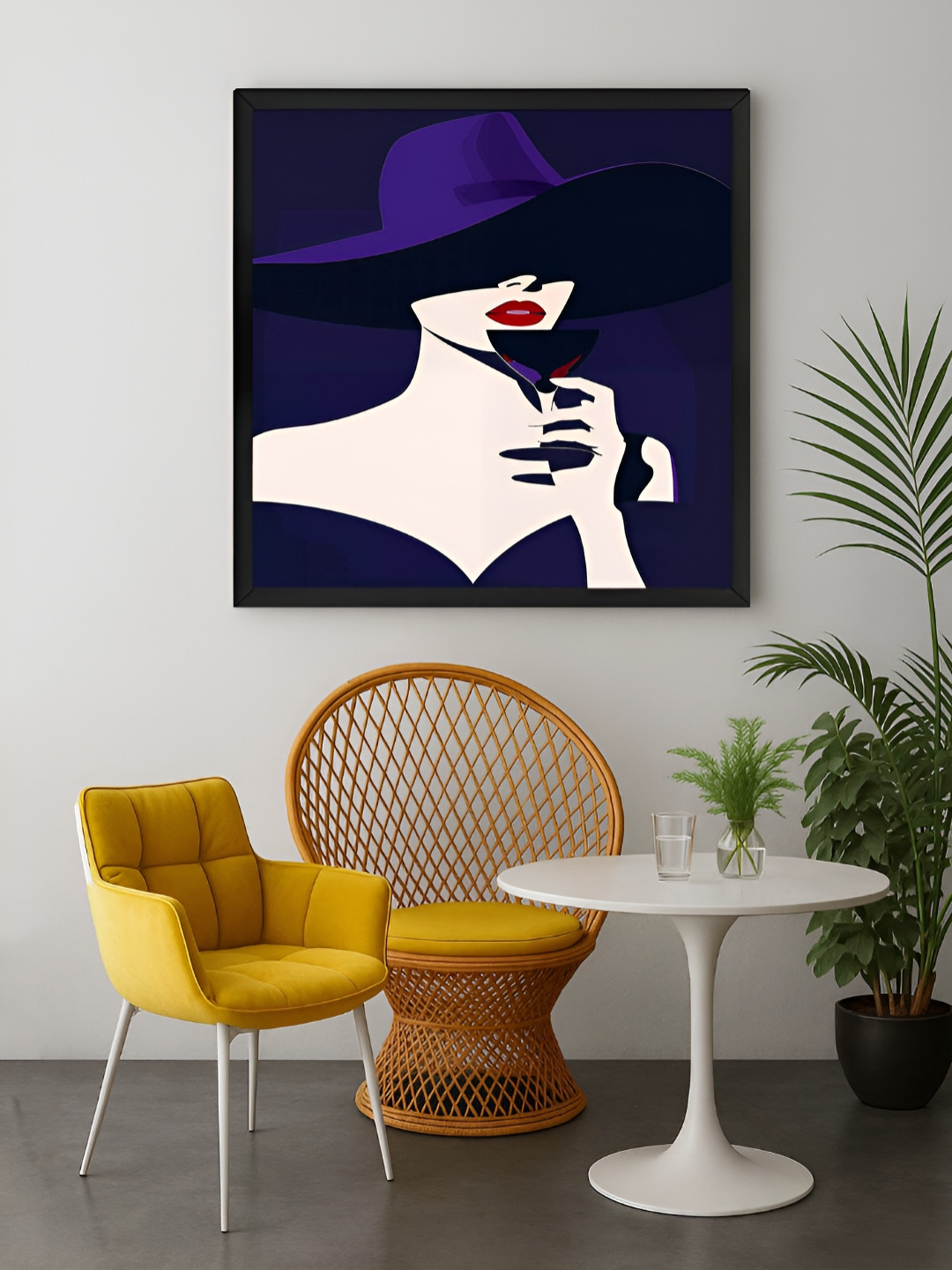 999Store Blue & Off White Women Silhouette Printed Canvas Wall Art