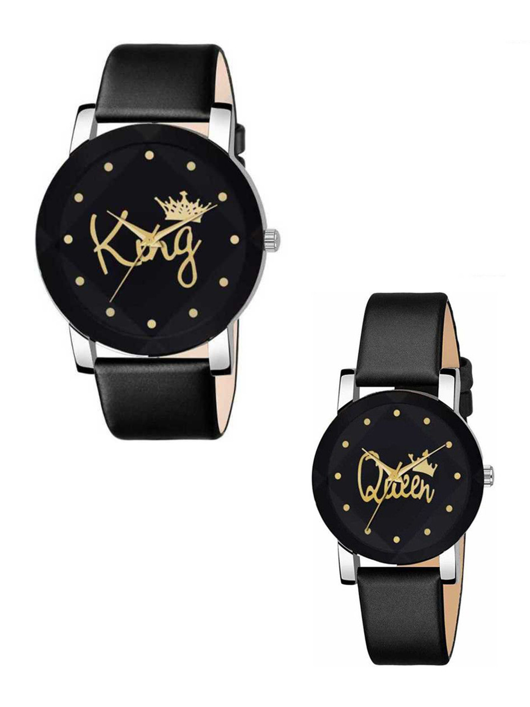CSAMON Unisex Pack pf 2 Printed Dial & Leather Straps Analogue Watch King_queen_leather