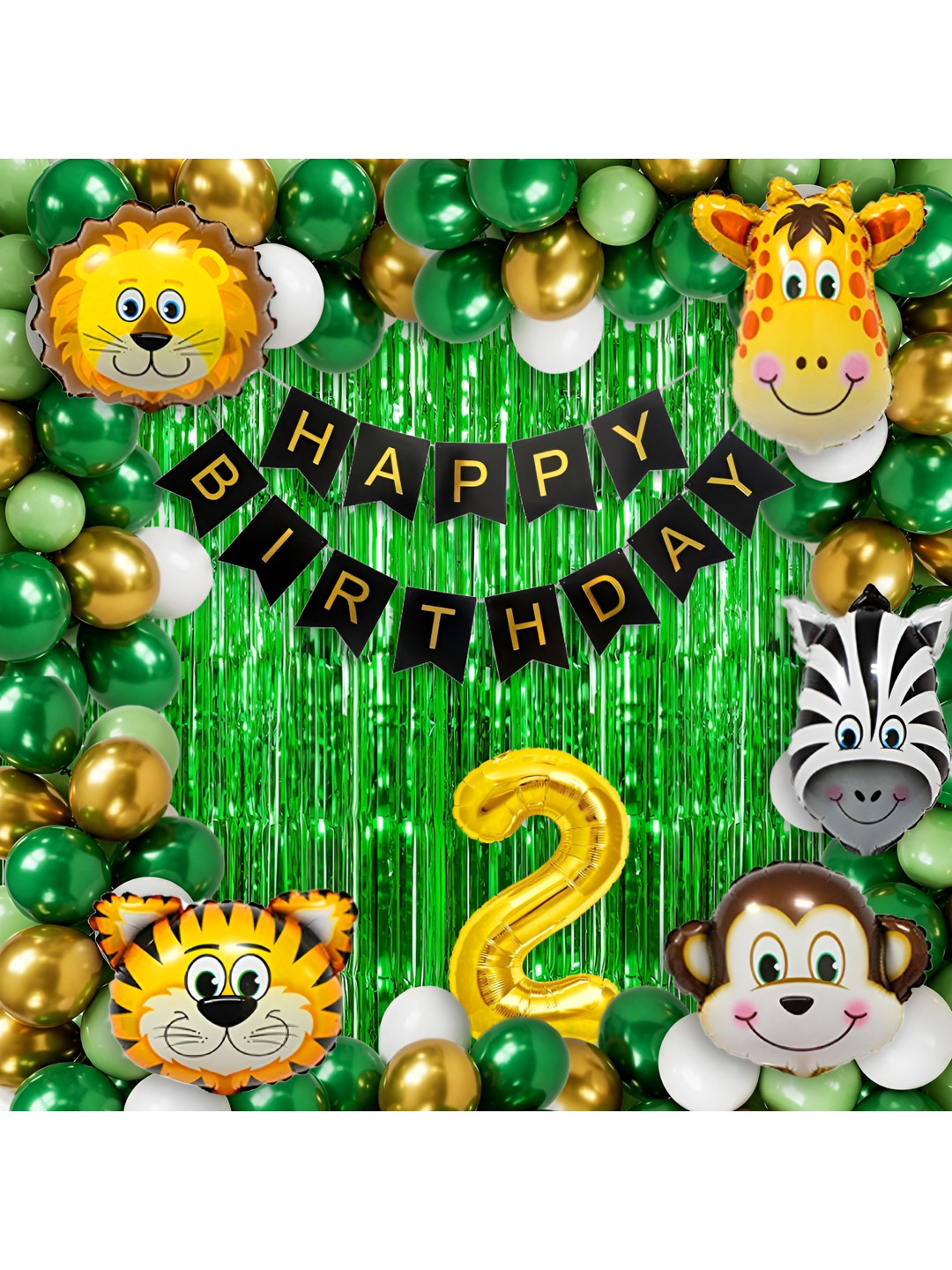 Special You Green & White 51 Pieces Jungle Theme 2nd Birthday Decoration