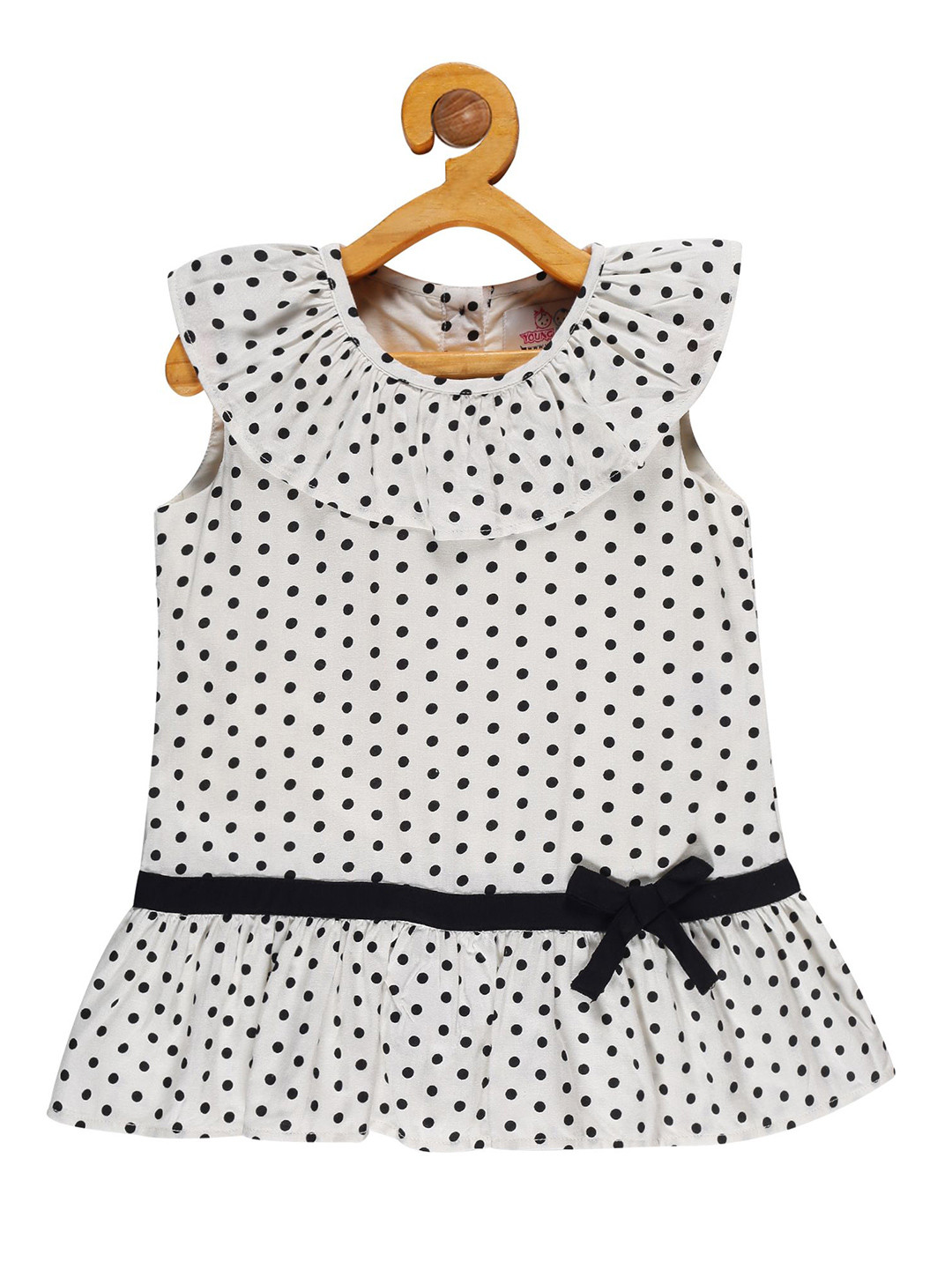 YOUNG BIRDS Girl's Polka Dots Printed Cape Sleeves Top