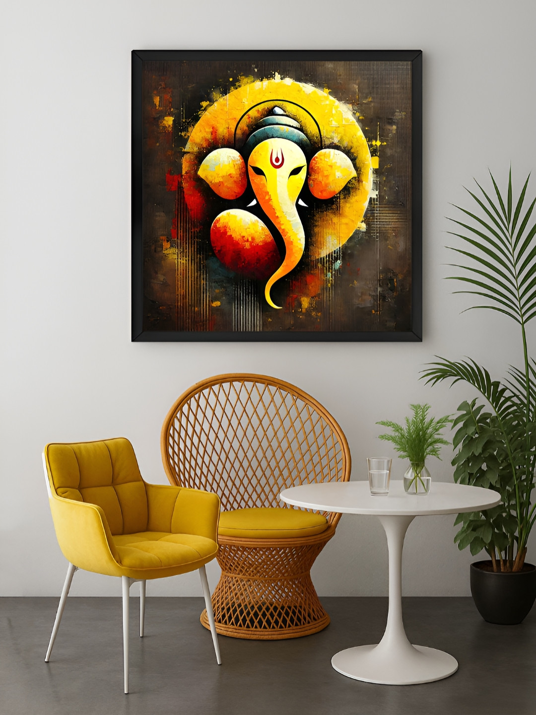 999Store Brown & Yellow Lord Ganesha's Printed Canvas Wall Art